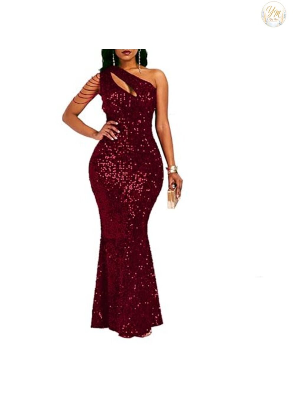 Sequin One Shoulder Mermaid Bodycon Formal Evening Dress Tassel